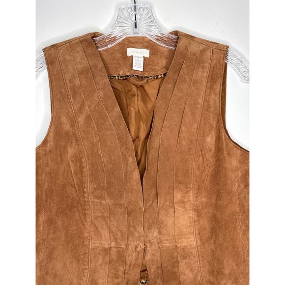 Chico’s Suede Leather Vest Brown Scalloped Hem western cowgirl Size 1 Medium - Picture 2 of 12